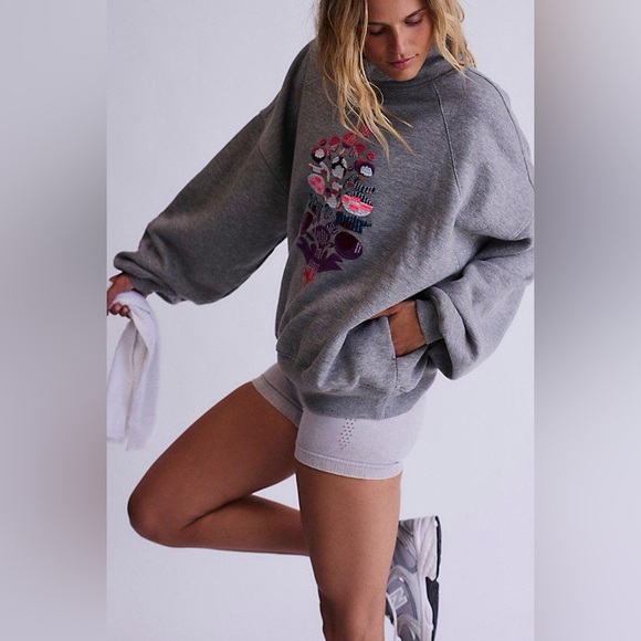 NWT FREE PEOPLE MOVEMENT On Your Mark Logo Mock Neck Pullover | Grey MSRP $148 S - Picture 7 of 14